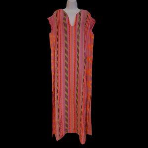 Devotion Twins Achatis Pink/Orange Boho Ethnic Lounge House Dress Slits S Midi